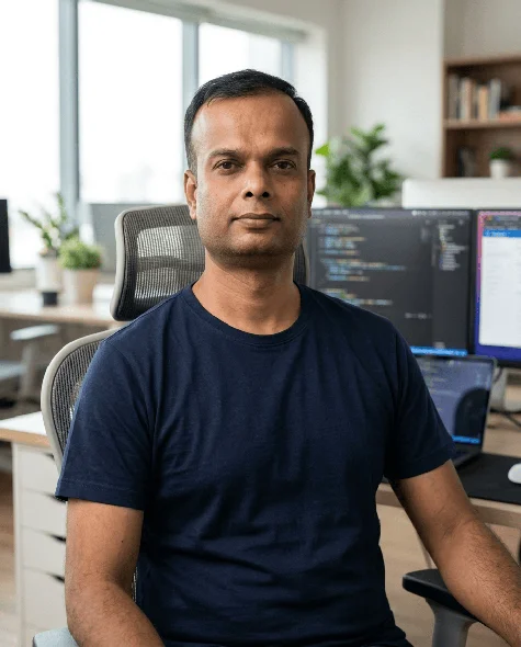 Sujit Sah, full stack Laravel and React developer in Nepal, working at his desk